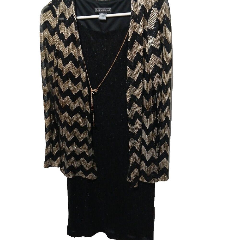 Jessica Howard Black Metallic Dress  6  Black And Silver Herringbone Coverup New